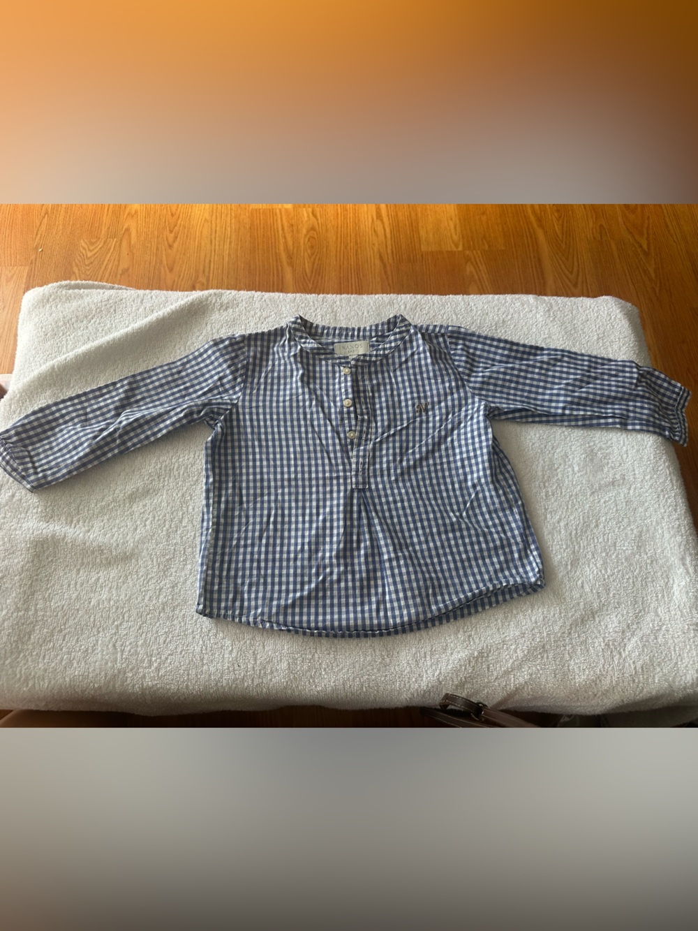 Nano Blue and White Gingham Button-Up Henley Shirt 30 months